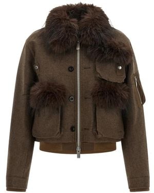 Sacai Chaqueta De Pelo Artificial - Marrón
