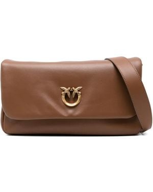 Pinko Medium Click Soft Horizontal Birds-Detail Shoulder Bag - Brown