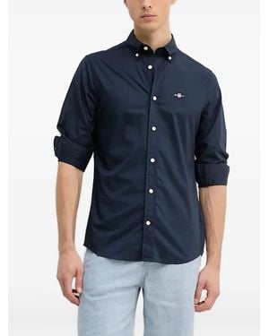 GANT Logo-Embroidered Long-Sleeve Shirt - Blue