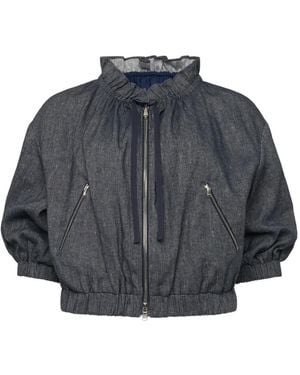 Cinq À Sept Ruffled-Collar Herringbone Jacket - Gray