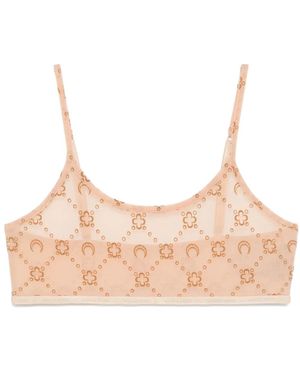 Marine Serre Mesh Flocked Bralette - Natural
