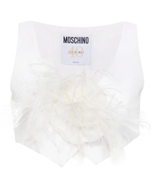 Moschino Short Vest With Floral Brooch - White