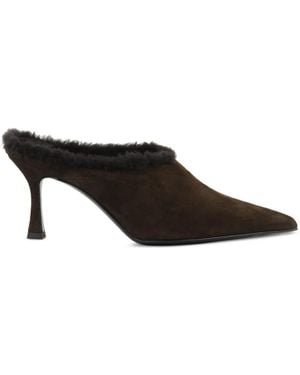 Guglielmo Rotta Shearling-Trim Suede Mules - Black