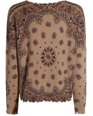 Kujten Paisley-Pattern Raw-Edges Jumper - Brown