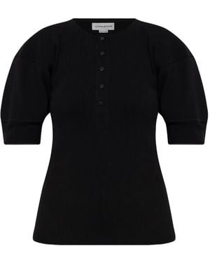 Victoria Beckham Geripptes Oberteil mit Puffärmeln - Schwarz