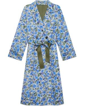Maliparmi Floral-Print Double-Breasted Coat - Blue