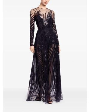 Elie Saab Sequin Tulle Maxi Dress - Blue