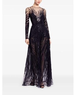 Elie Saab Sequin Tulle Embroidered Dress - Blu
