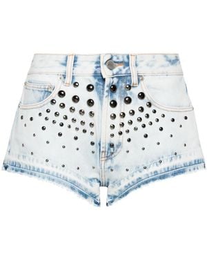 Alessandra Rich Short En Jean À Détails De Clous - Blanc