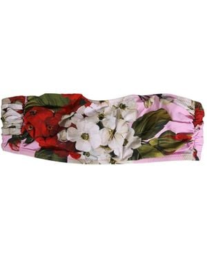 Dolce & Gabbana Floral-Print Bandeau Bikini Top - White