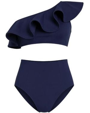 Marie Oliver Doris Ruffled One-Shoulder Bikini Top - Blue