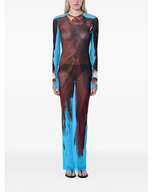 Jean Paul Gaultier Abstract-Print Mesh Dress - Blue