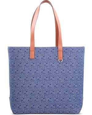Fendi Denim Effect Ff Jacquard Small Shopping Bags in Blue