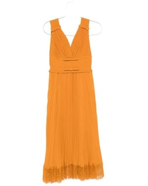 Self-Portrait Pleated lace-trimmed dress - Naranja
