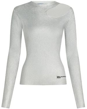 KARL LAGERFELD Cut-Out Detail Long-Sleeve Top - Grey