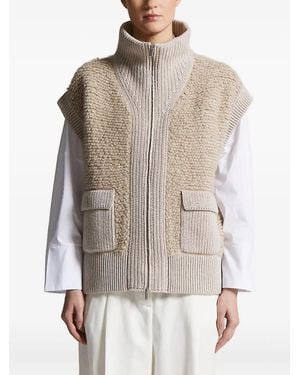 Peserico High-Neck Flap-Pocket Knitted Vest - Natural