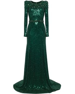 Jenny Packham Georgia Sequined Long-Sleeve Gown - Green
