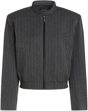 KARL LAGERFELD Pinstripe Tailored Bomber Jacket - Grey