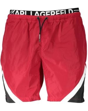 KARL LAGERFELD Logo-Waistband Drawstring Swim Shorts - Red