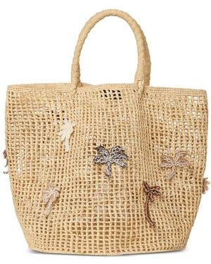 Alanui Where The Waves Begings Raffia Shopper Met Palmboom - Naturel