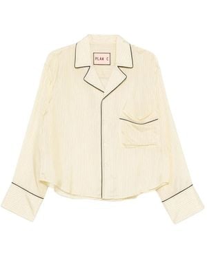 Plan C Piped-Trim Striped Shirt Set - Natural