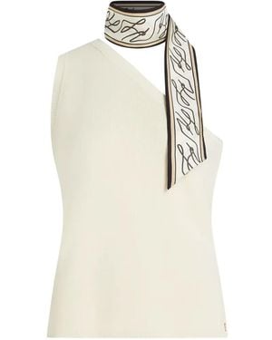 KARL LAGERFELD Scarf-Detail One-Shoulder Top - White