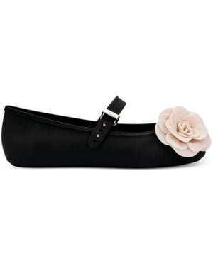 Melissa Floral-Detail Ballet Flats - Black