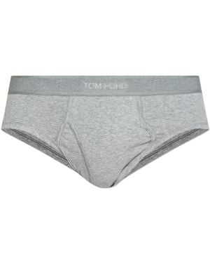 Tom Ford Branded-Waistband Cotton Briefs - Gray