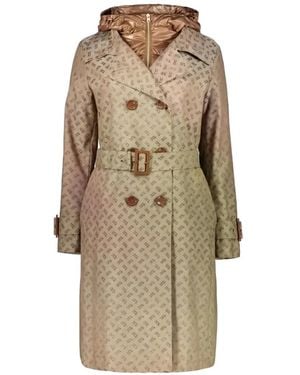 Herno Monogram-Print Hooded Trench Coat - Natural