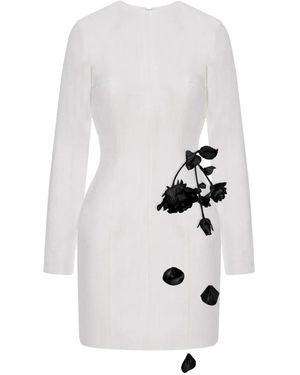 Cristina Savulescu Rose-Appliqué Long-Sleeves Mini Dress - White