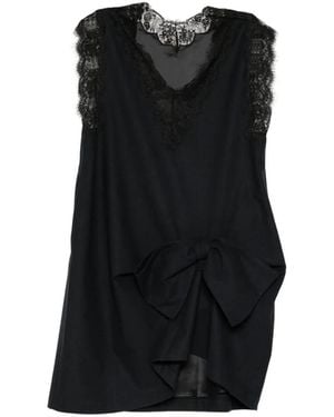 Pushbutton Lace-Trim Ribbon Dress - Black
