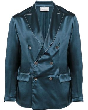 Pierre Louis Mascia Double-Breasted Fastening Silk Blazer - Blue