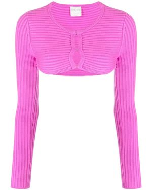 forte_forte Ribbed-Knit Cropped Top - Pink