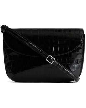 Yu Mei Bandolera Keriana De Piel Con Efecto De Piel De Cocodrilo En Relieve - Negro