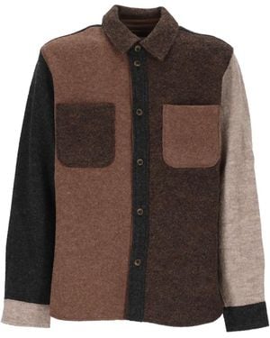Les Deux Colour-Block Wool Overshirt - Brown