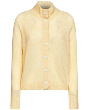 Blanca Vita Ribbed High-Collar Cardigan - Yellow