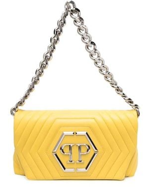 Philipp Plein Hexagon Logo-Plaque Quilted Shoulder Bag - Metallic