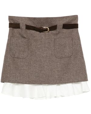Sandro Check-Pattern Layered Mini Skirt - Brown