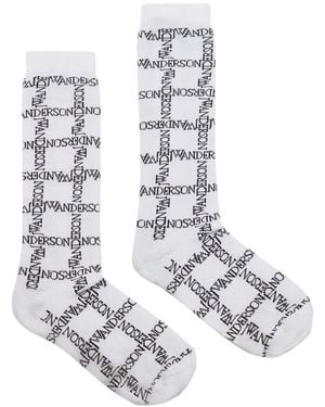 JW Anderson Logo Grid-Print Socks - White