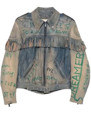 Golden Goose Lederjacke mit Fransen - Blau