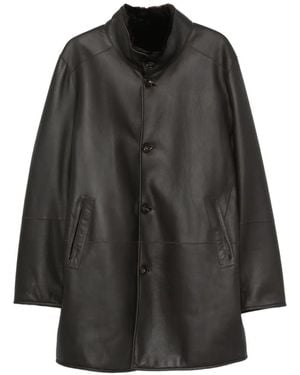 Manzoni 24 Button-Fastening Leather Coat - Black