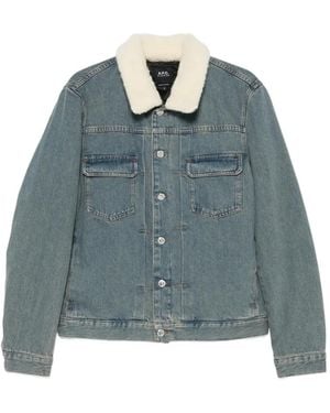 A.P.C. Shearling-Collar Denim Jacket - Blue