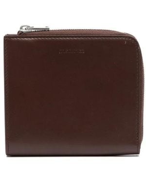 Jil Sander Embossed-Logo Zip-Up Card Holder - Brown