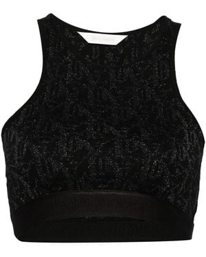 Palm Angels Monogram-Jacquard Crop Top - Black