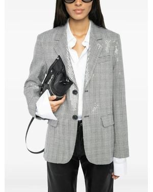 Zadig & Voltaire Sequin-Embellished Check Blazer - Gray