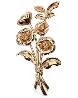 Carolina Herrera Floral-Motif Crystal-Embellished Brooch - Wit