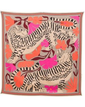 Inoui Edition Animal-Print Floral Scarf - Pink