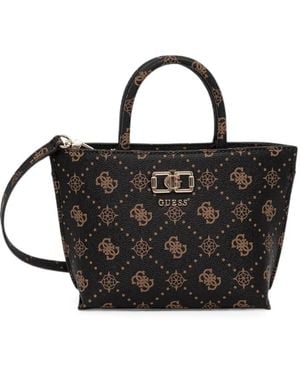 Guess Emelie Monogram-Print Logo-Plaque Tote Bag - Black
