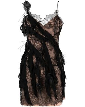Alberta Ferretti Feather-Detail Silk Minidress - Black