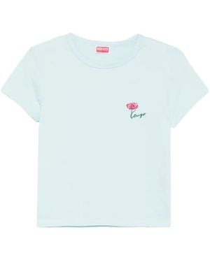 KENZO Flower-Embroidered T-Shirt - Blue